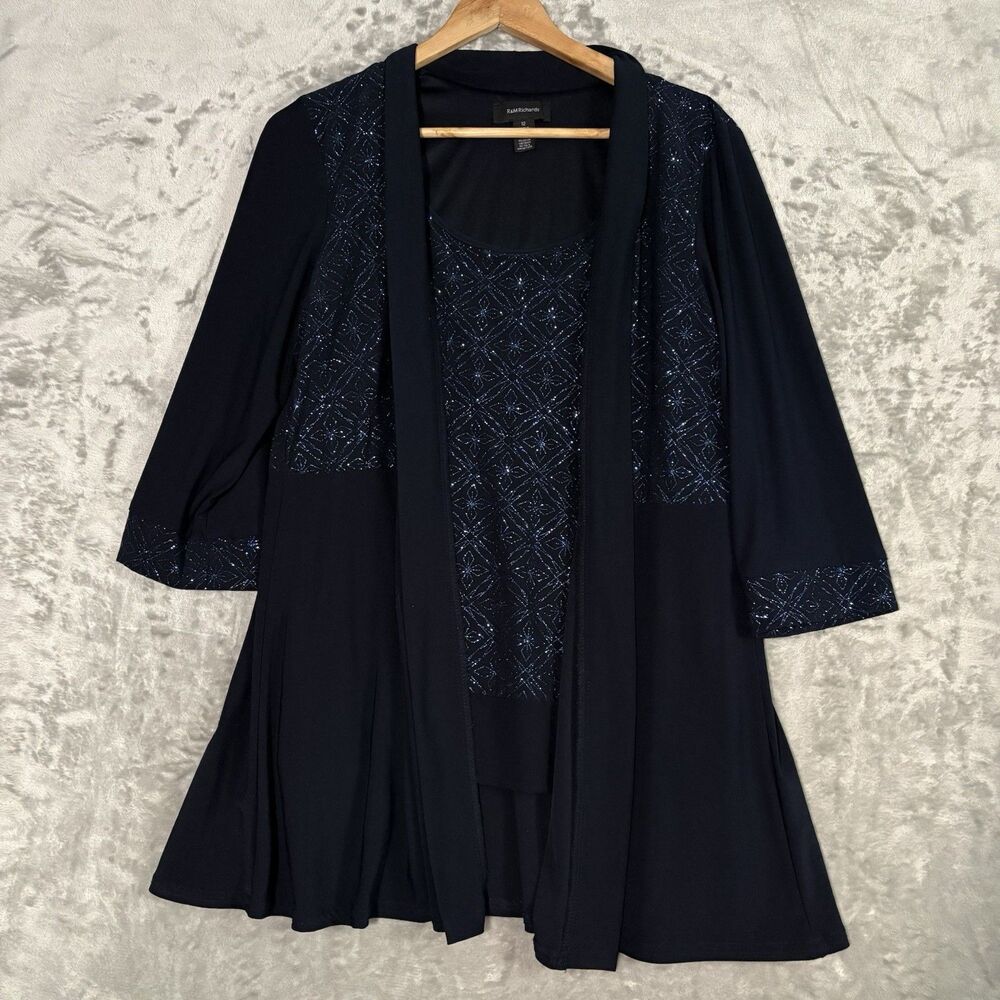 R&M Richards 2 Piece Set Jacket & Tank Navy Blue Glitter Formal Size 12 Mother